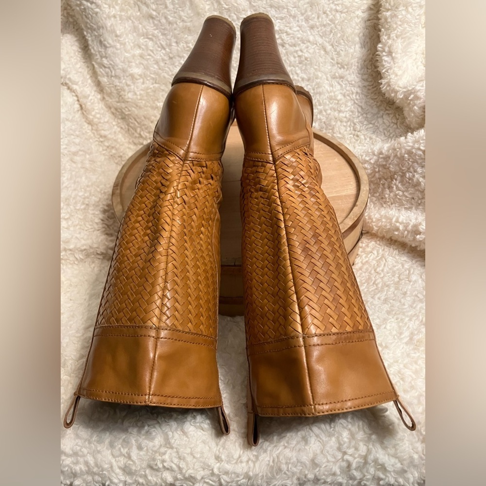 Cole Haan Dallon Vintage Tan Tall Woven Leather Heel Boots Western Size 8.5 - Picture 4 of 8